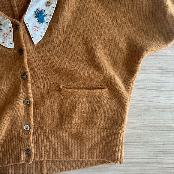 Japanese brand embroidered and beaded collar knit cardigan russet color Size S - Picture 10 of 13